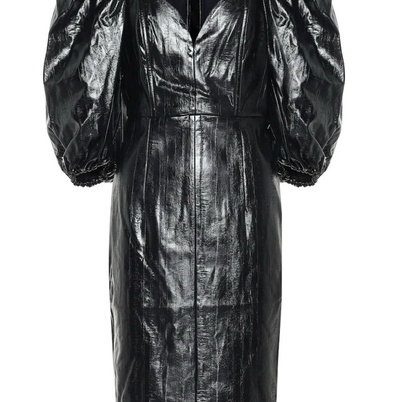 Rotate Birger Christensen Irina Faux Leather Knee Length Dress Puff Sleeves Sz 6 - Picture 6 of 12